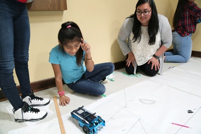 Student is learning how to get the Rover to follow a path.